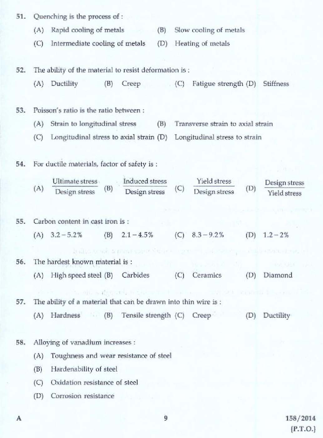 KPSC Tradesman Smithy Exam 2014 Code 1582014 7