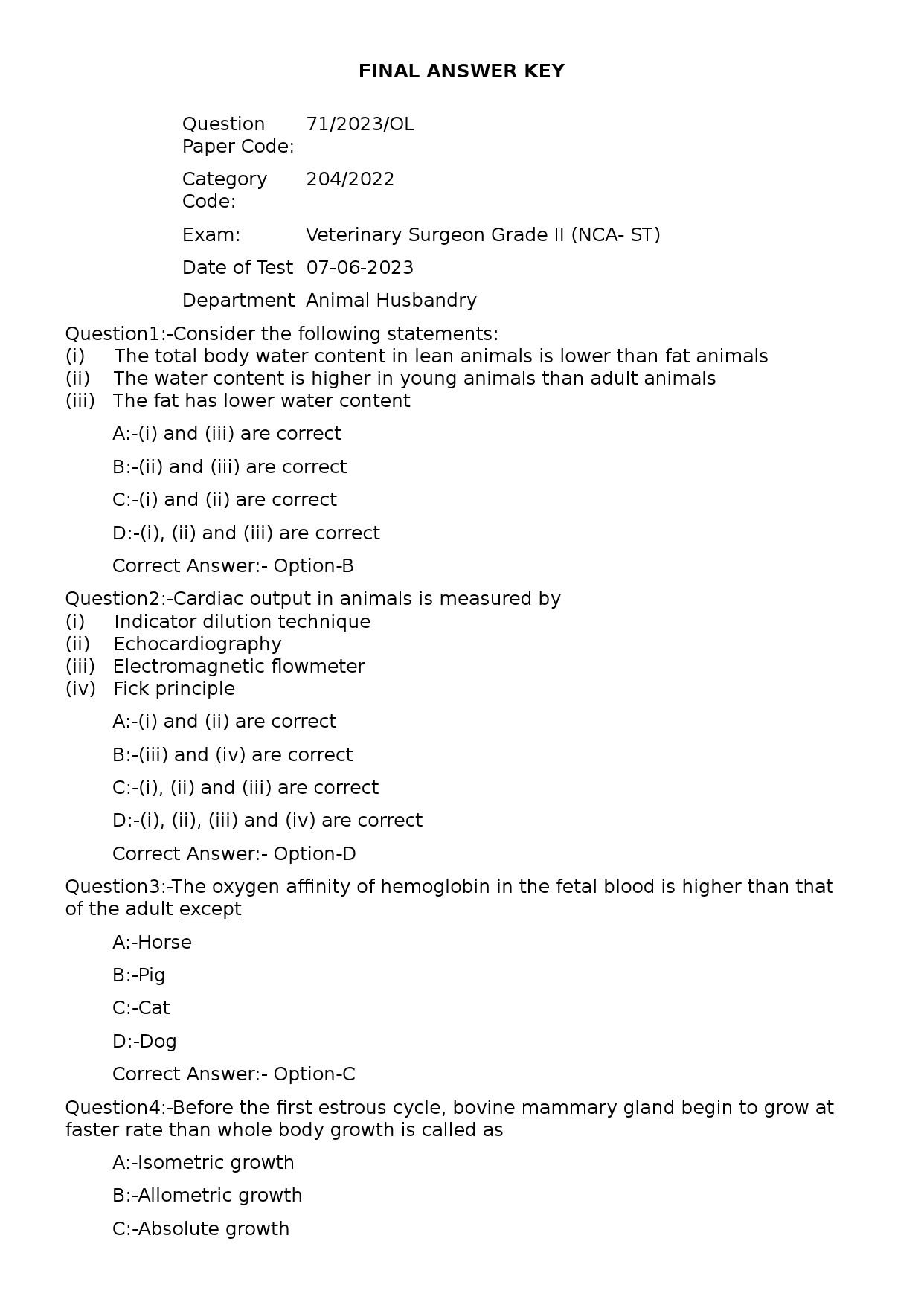 KPSC Veterinary Surgeon Grade II Exam 2023 Code 712023OL 1