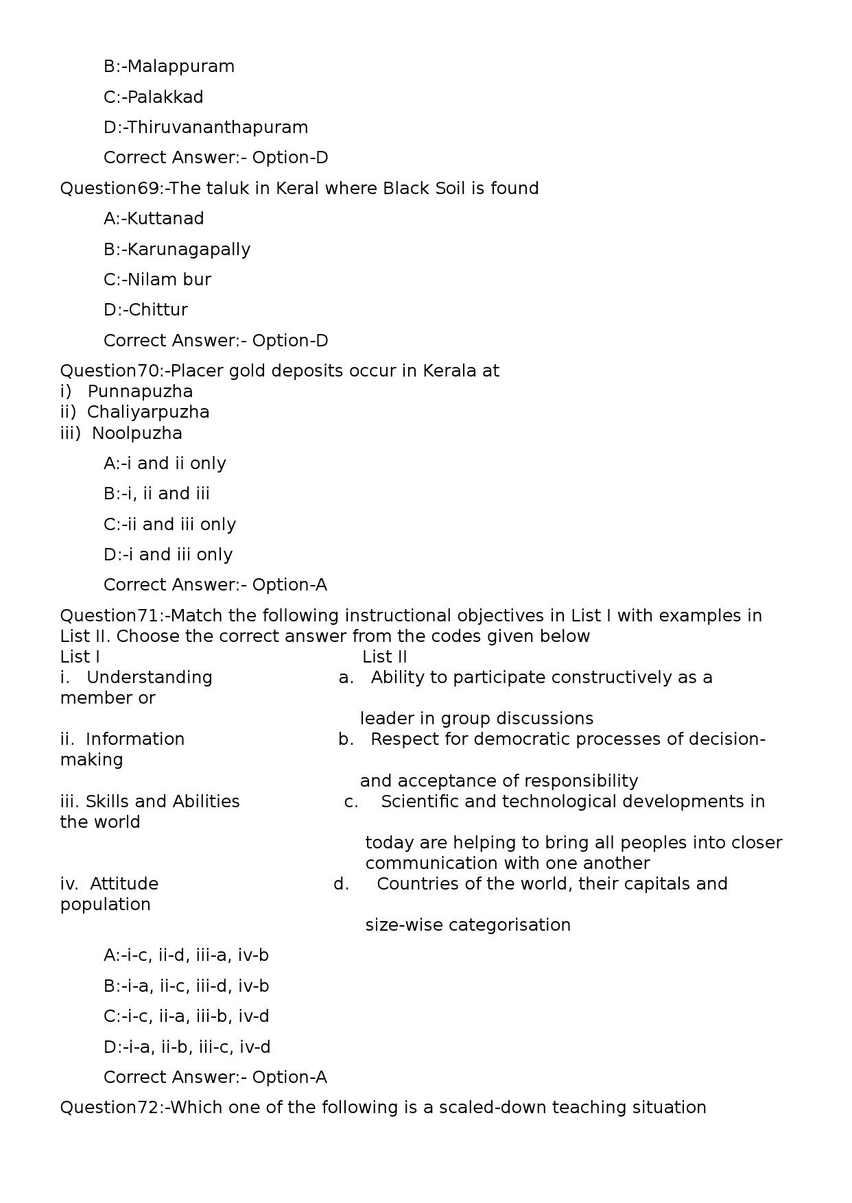 KPSC Non Vocational Teacher Geography Exam 2024 Code 92024OL 15