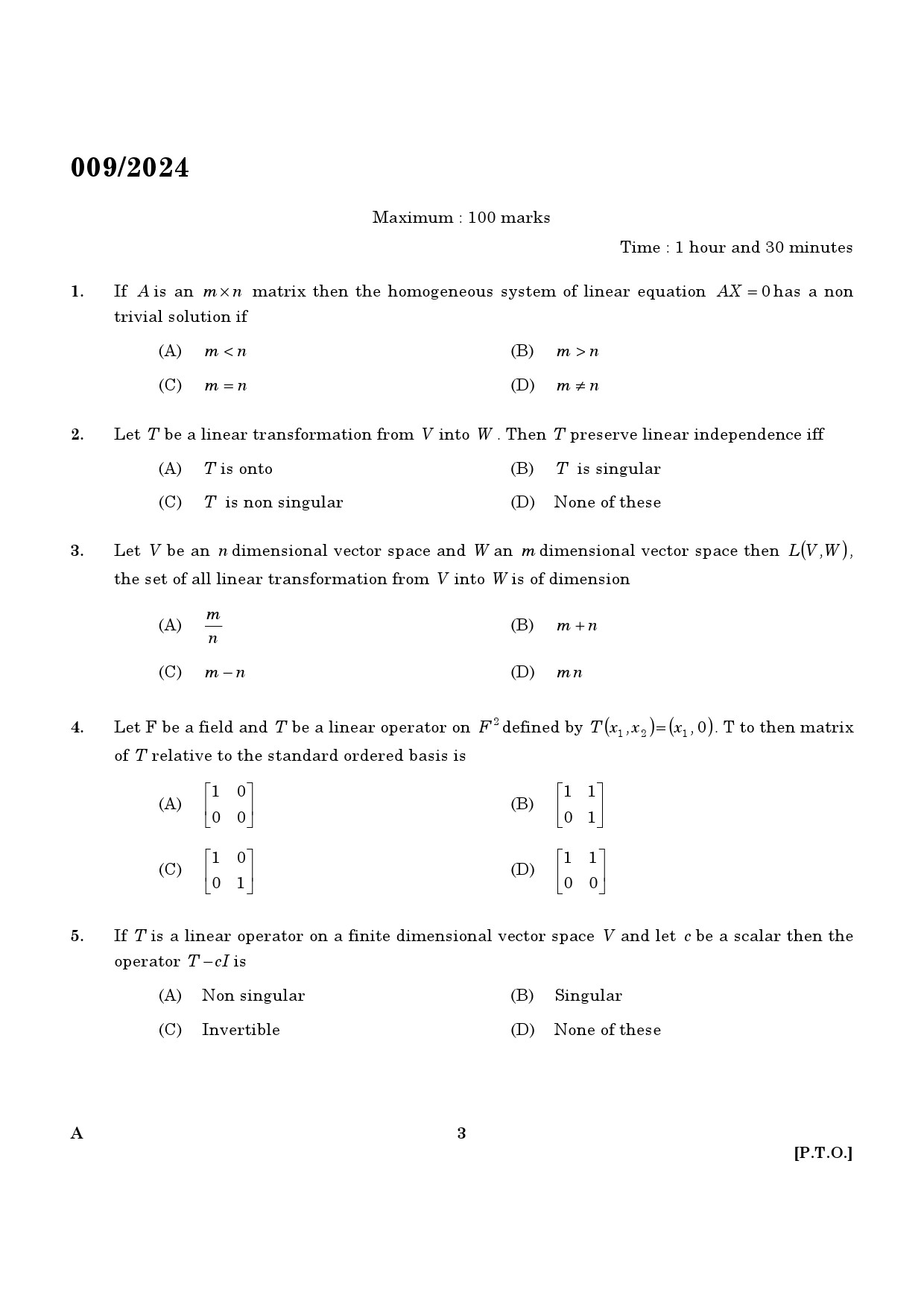 KPSC Non Vocational Teacher Mathematics Exam 2024 Code 0092024 1