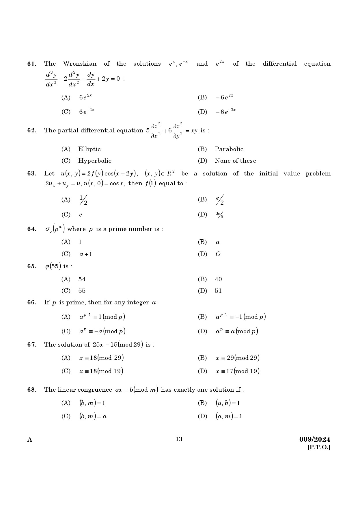 KPSC Non Vocational Teacher Mathematics Exam 2024 Code 0092024 11