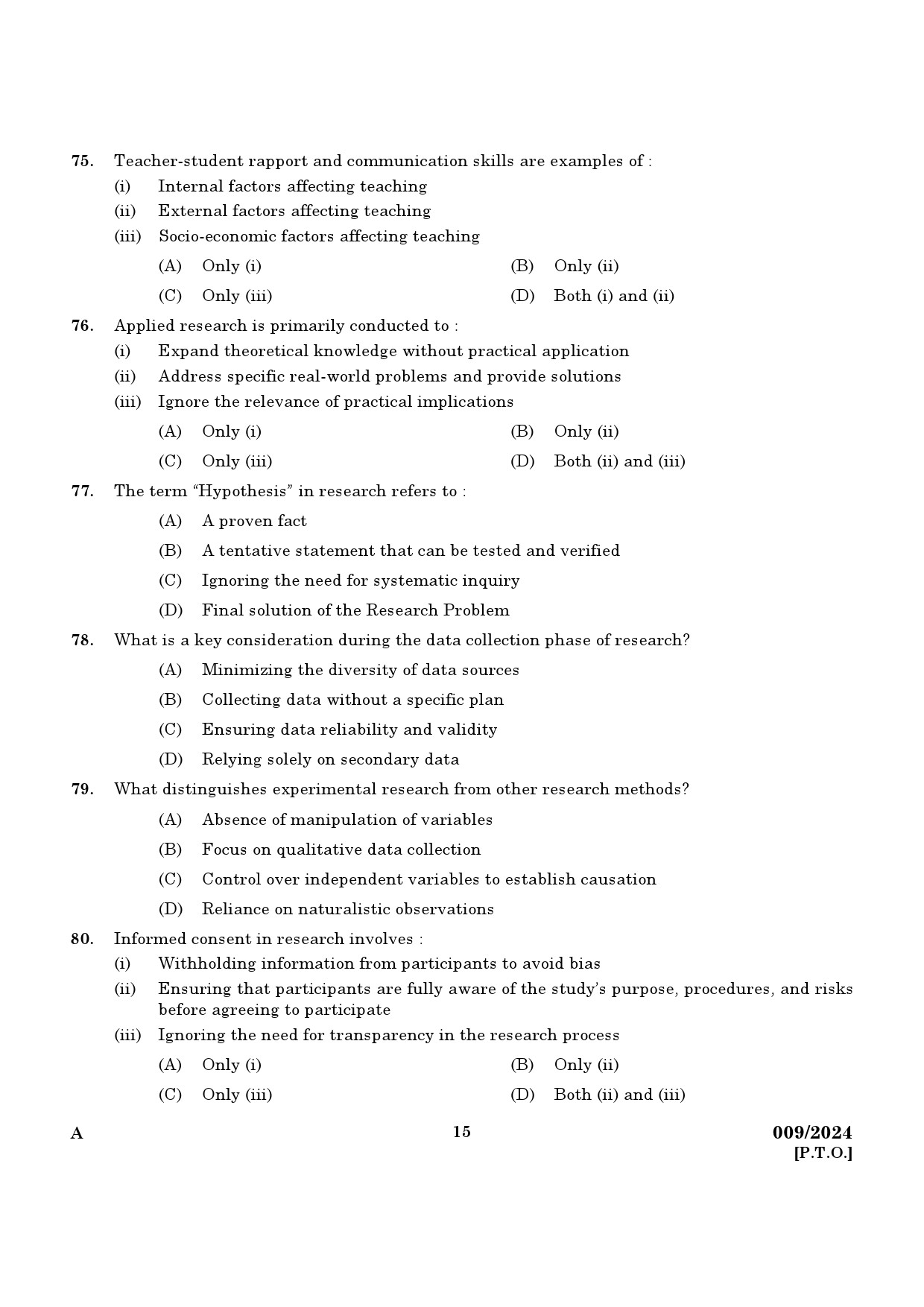 KPSC Non Vocational Teacher Mathematics Exam 2024 Code 0092024 13