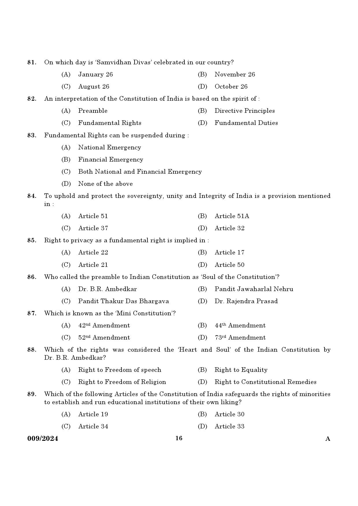 KPSC Non Vocational Teacher Mathematics Exam 2024 Code 0092024 14