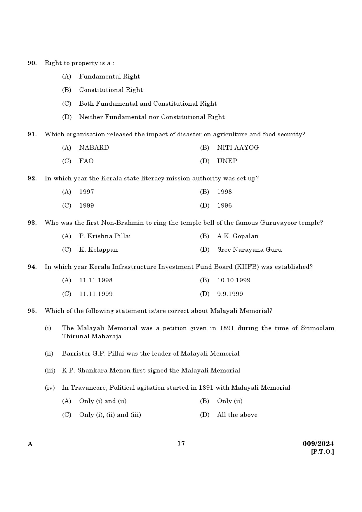 KPSC Non Vocational Teacher Mathematics Exam 2024 Code 0092024 15