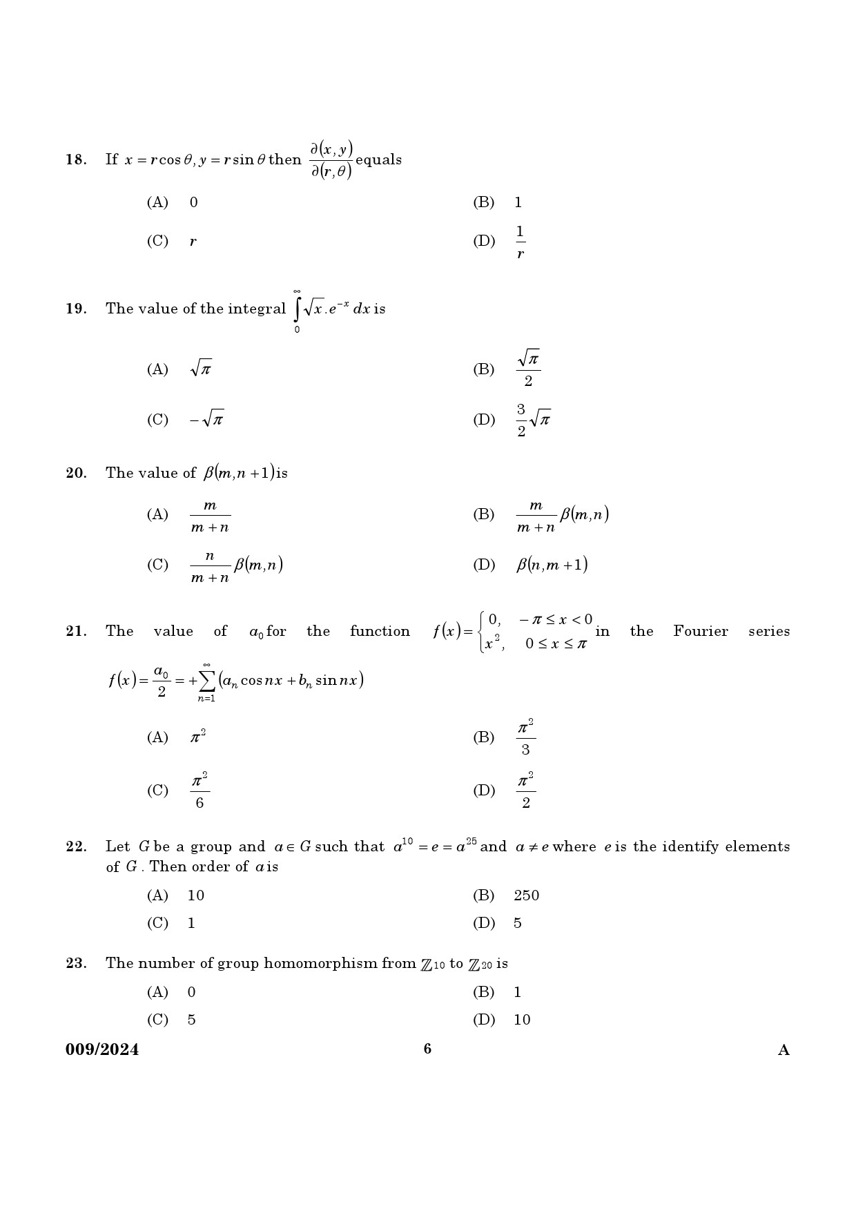 KPSC Non Vocational Teacher Mathematics Exam 2024 Code 0092024 4