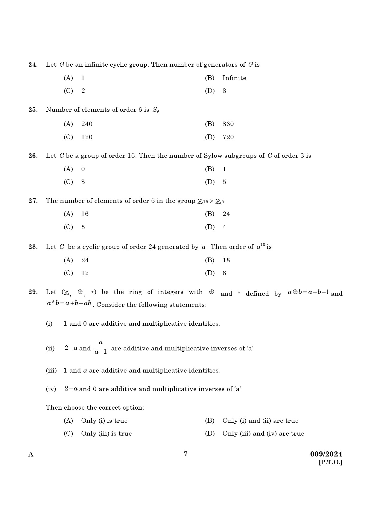 KPSC Non Vocational Teacher Mathematics Exam 2024 Code 0092024 5