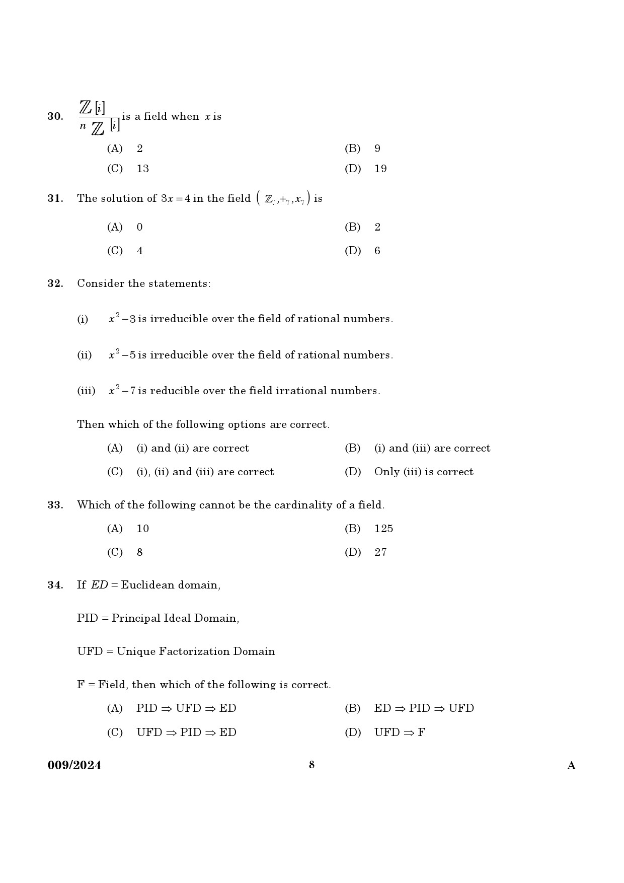 KPSC Non Vocational Teacher Mathematics Exam 2024 Code 0092024 6