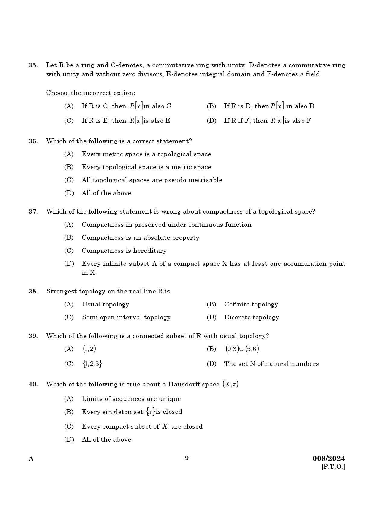 KPSC Non Vocational Teacher Mathematics Exam 2024 Code 0092024 7