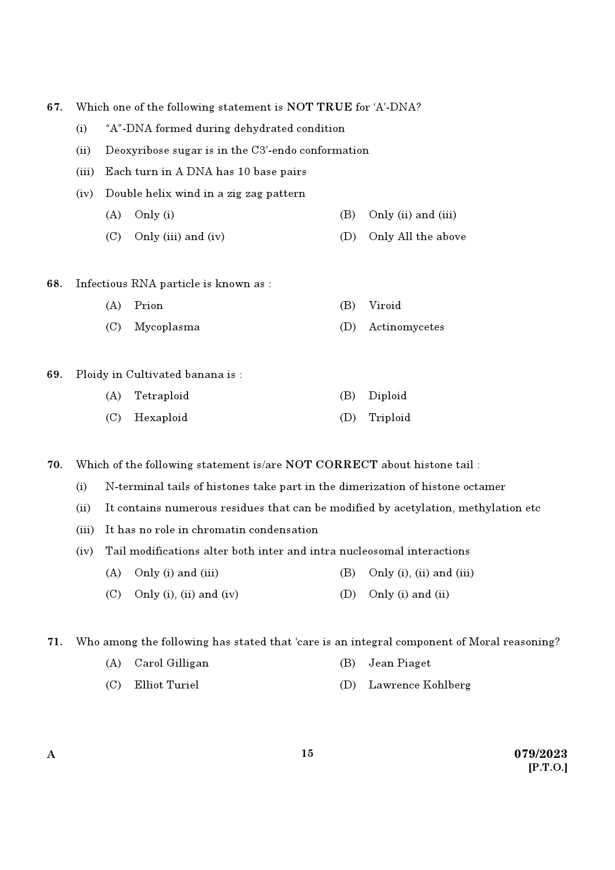 KPSC Non Vocational Teacher Senior Biology Exam 2023 Code 0792023 13