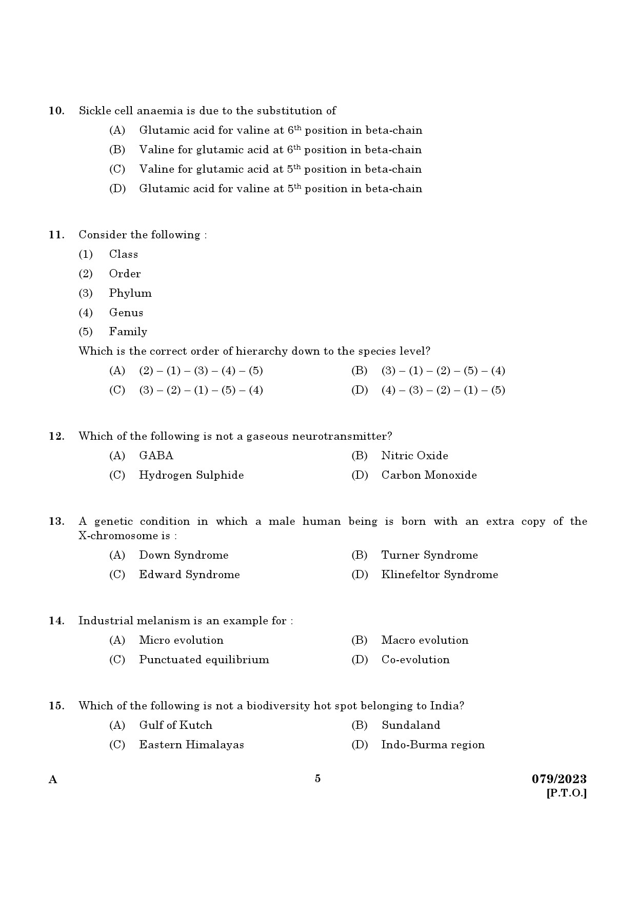 KPSC Non Vocational Teacher Senior Biology Exam 2023 Code 0792023 3