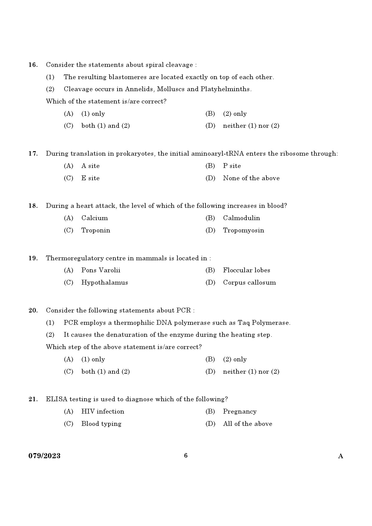 KPSC Non Vocational Teacher Senior Biology Exam 2023 Code 0792023 4