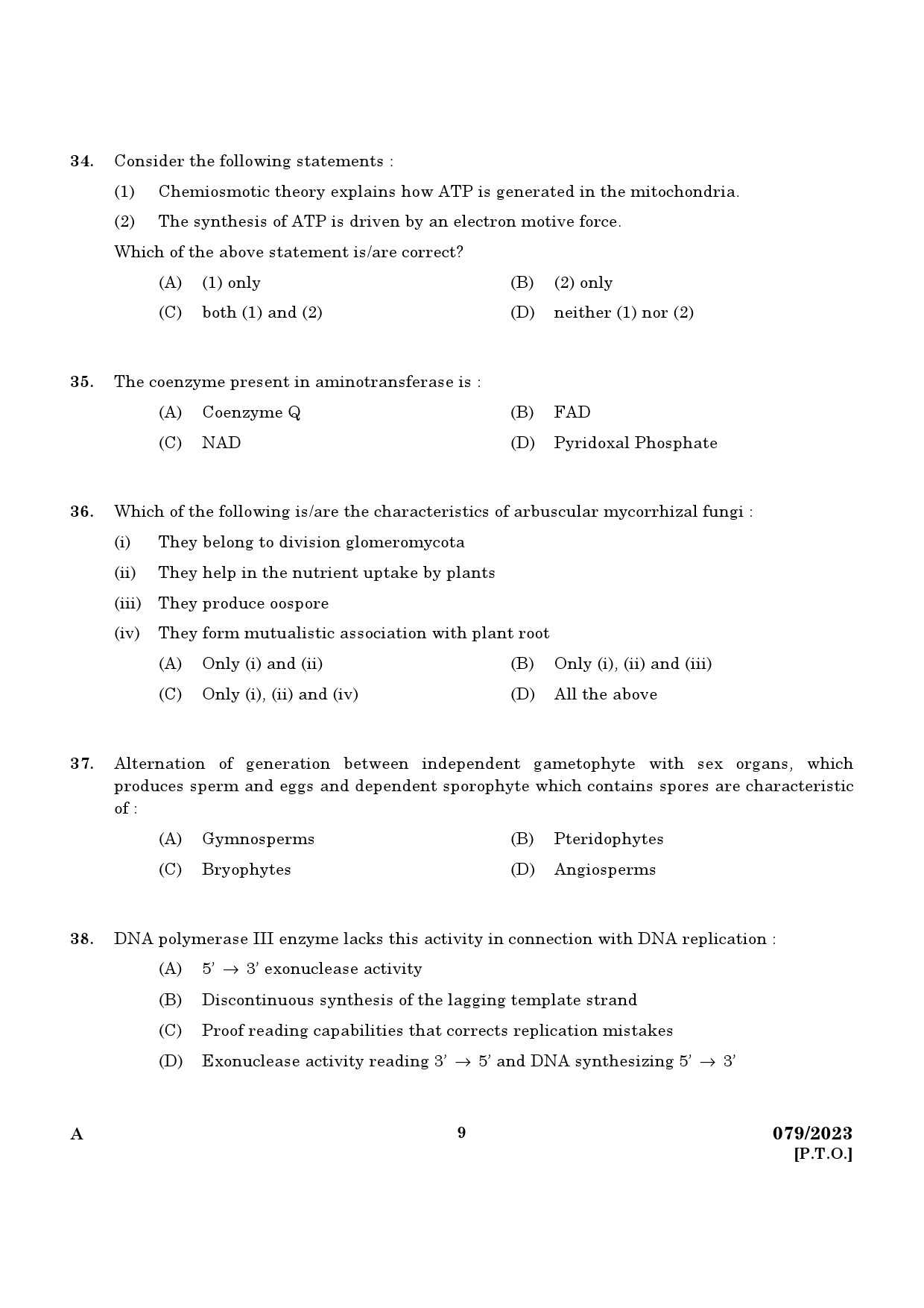 KPSC Non Vocational Teacher Senior Biology Exam 2023 Code 0792023 7