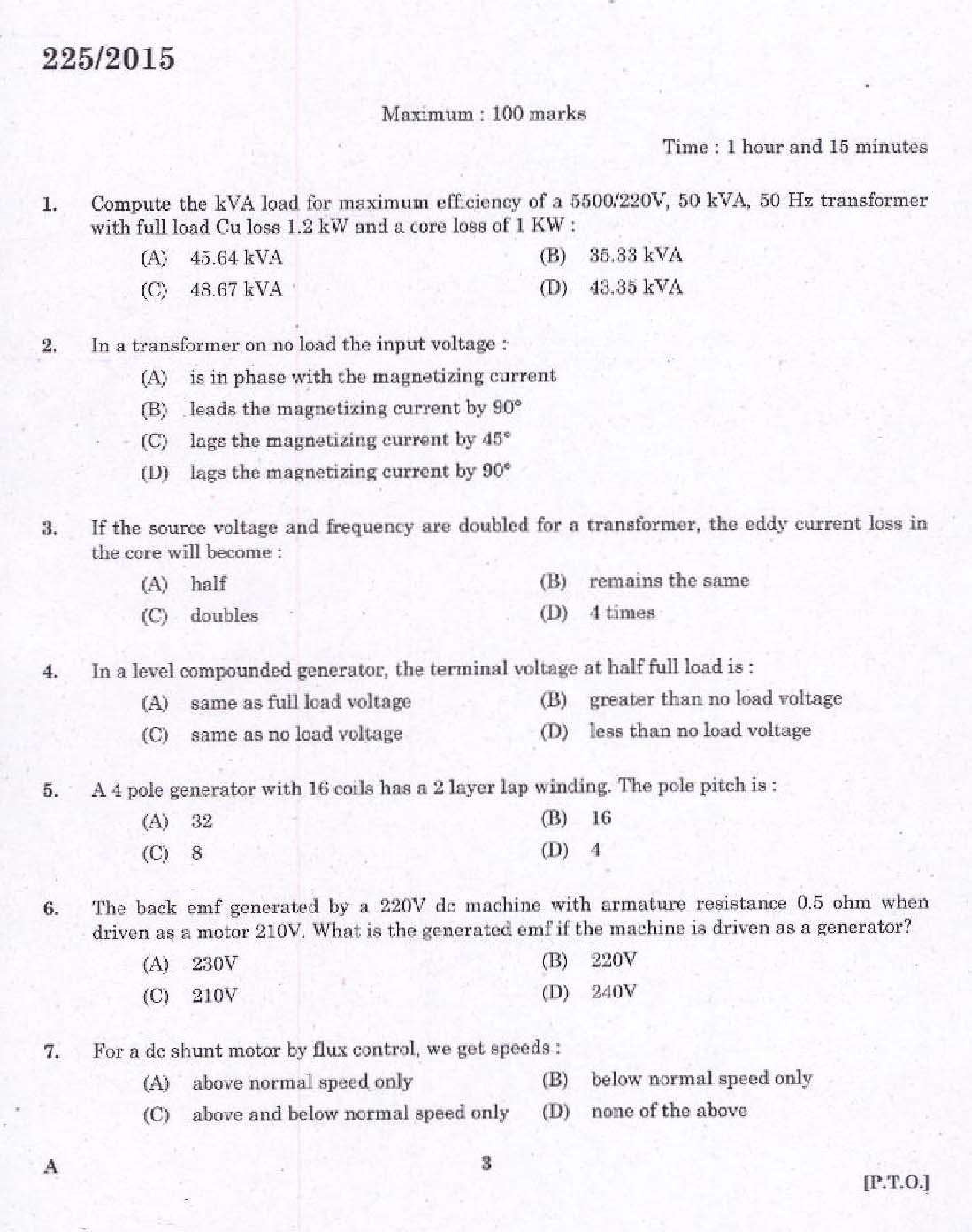 KPSC Vocational Teacher Exam 2015 Code 2252015 1
