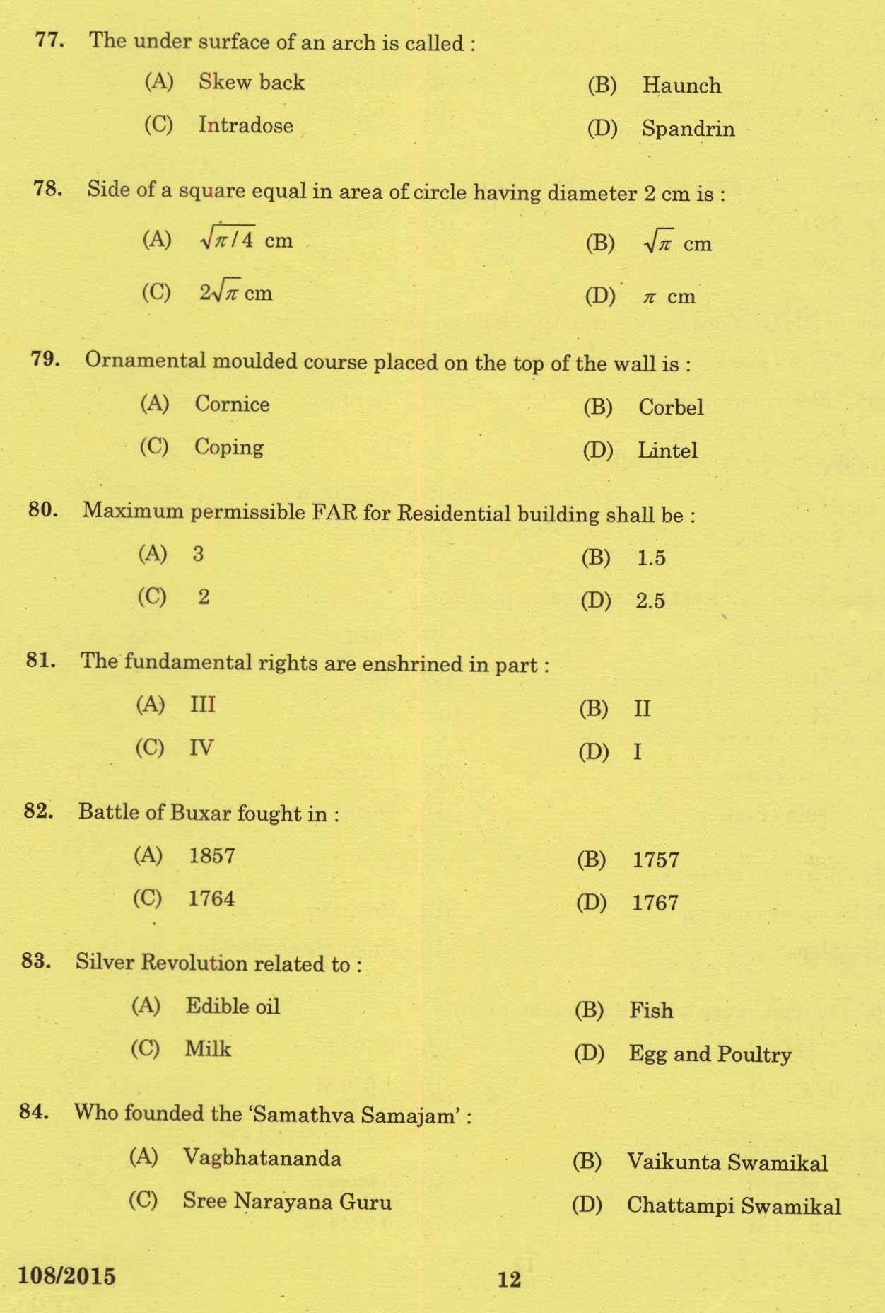 Kerala PSC Work Superintendent Exam Code 1082015 10