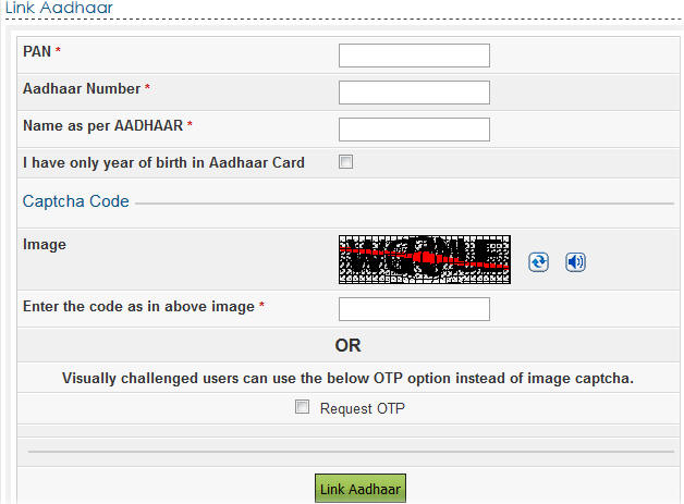 Aadhaar card link with Pan Card form